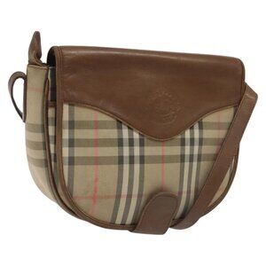 Burberrys Nova Check Shoulder Bag Canvas Leather Beige Auth EC348